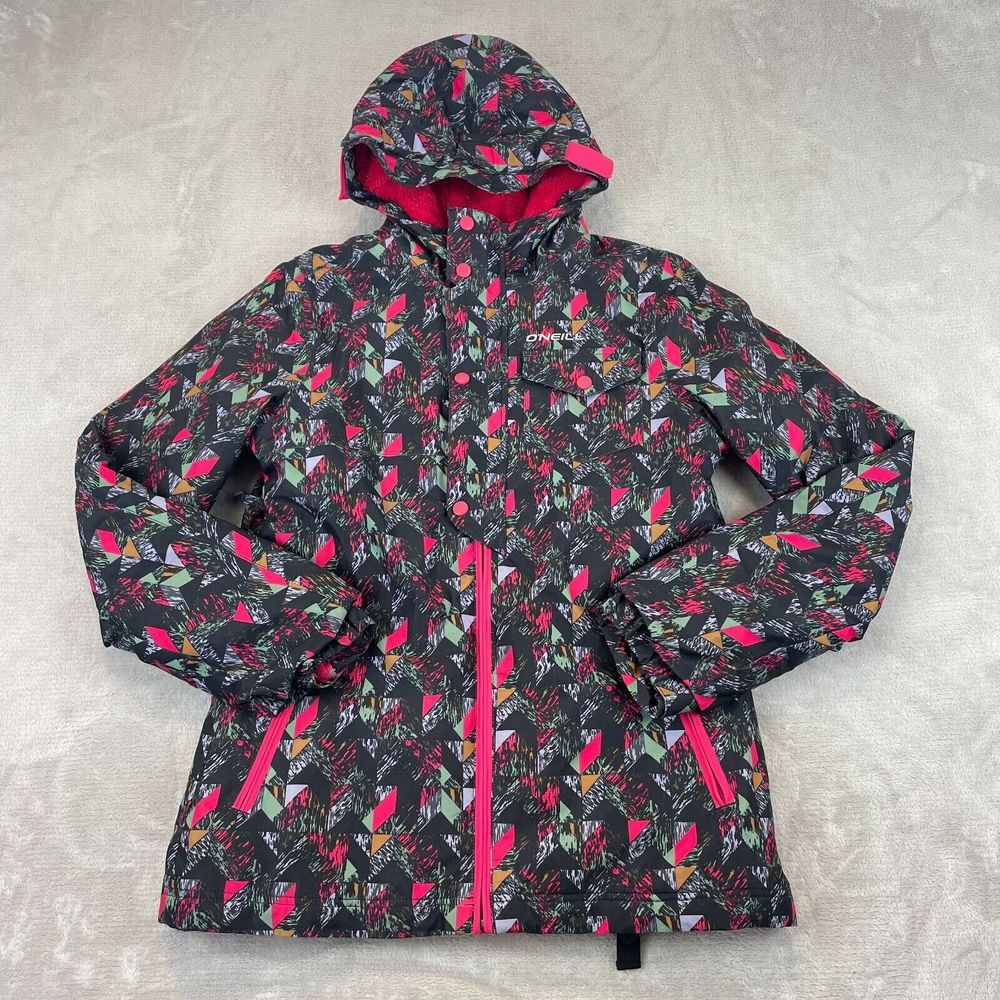 O'Neill Ski Jacket Women Small (16) Multi Hooded Water Wind Proof 10K Full Zip